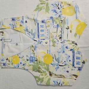Sugarlips Linen Blend Button Front Vest: Blue/yellow/white Print: Size- Large